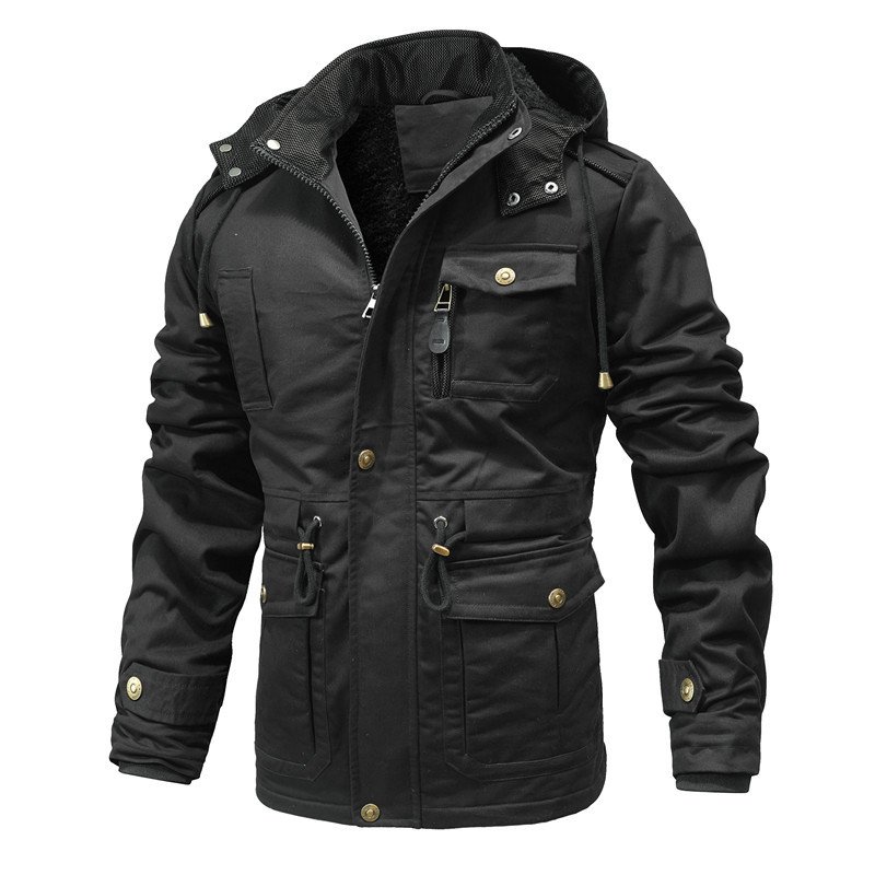 Custom 100% Cotton Jacket For Men Detachable Hooded Winter Coats Fur Lined Man Parka Puffer Jacket chaquetas para hombre