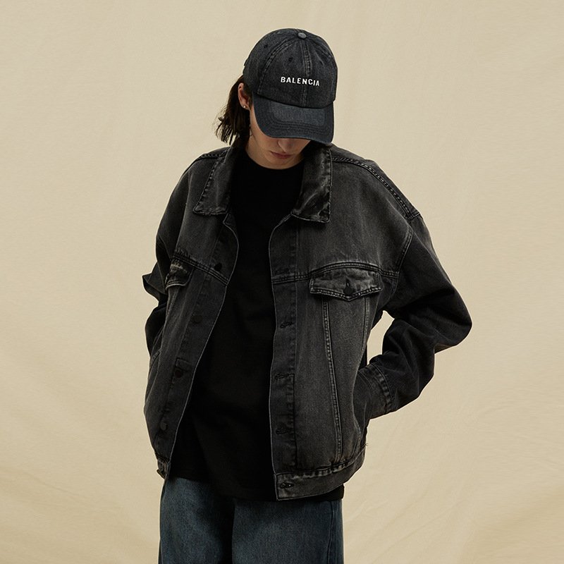 2023 New Autumn and Winter High Quality American Style and Street Style Casual Loose Short Black Basic Washed Denim Men's Jacket