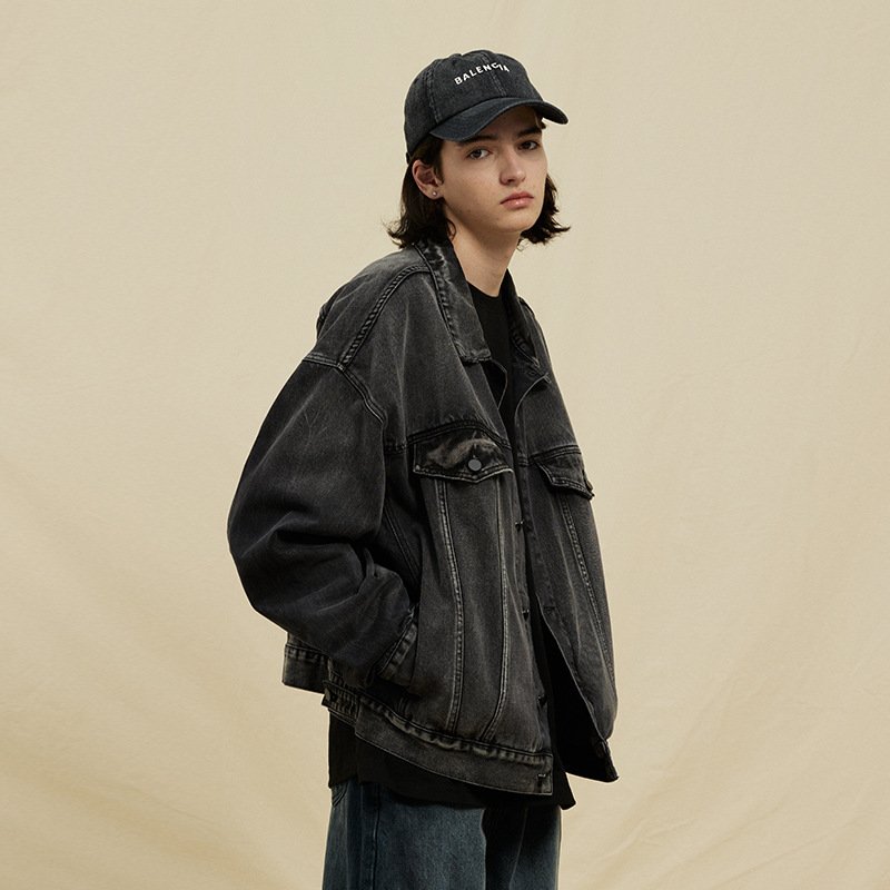 2023 New Autumn and Winter High Quality American Style and Street Style Casual Loose Short Black Basic Washed Denim Men's Jacket