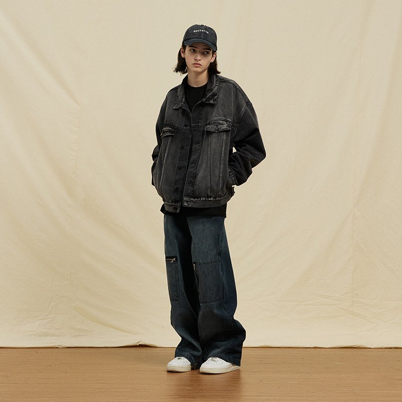 2023 New Autumn and Winter High Quality American Style and Street Style Casual Loose Short Black Basic Washed Denim Men's Jacket