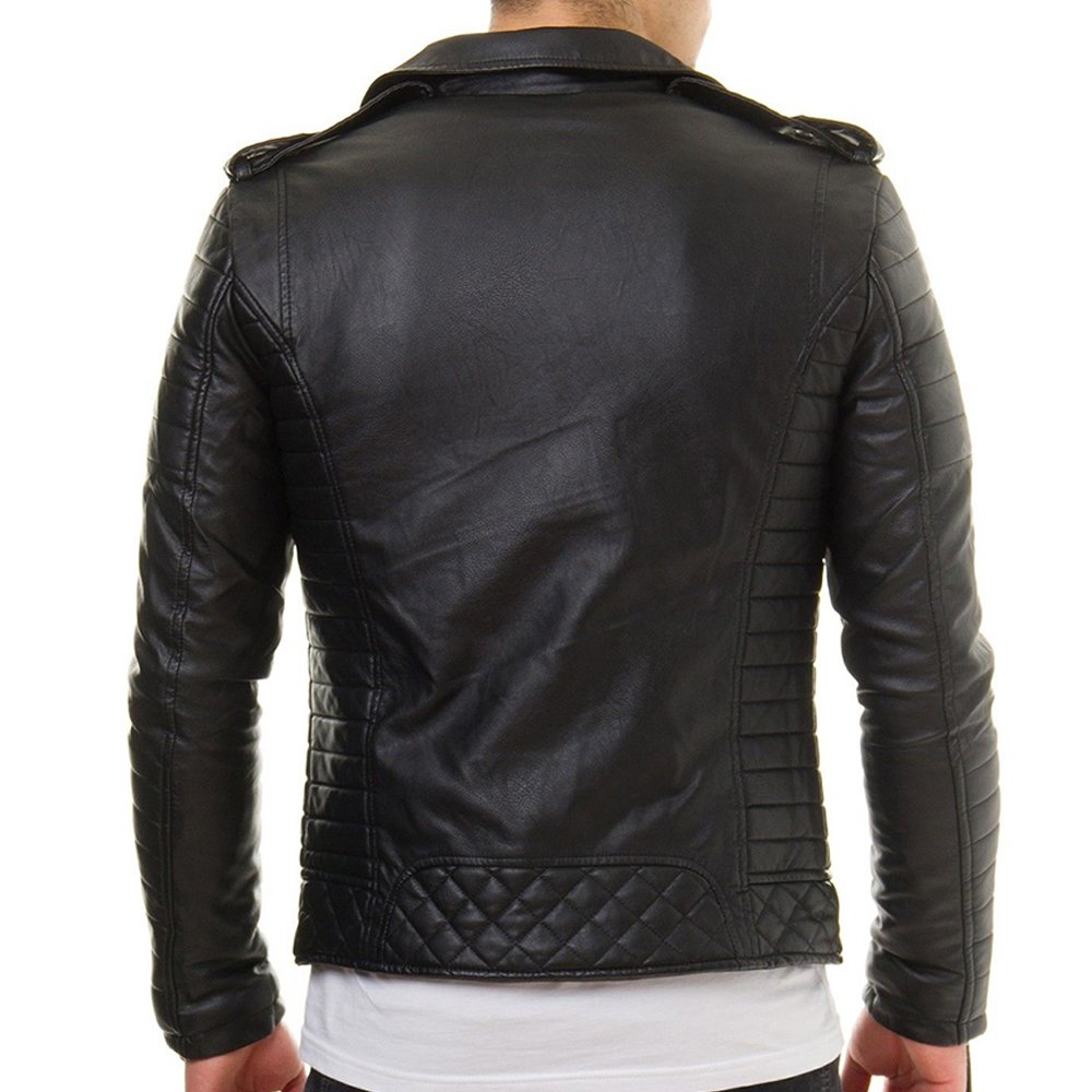 New Men's Slim Summer Casual Black and Rock Style Studded Spiked Leather Jacket Biker Zipper Closure stand OEM