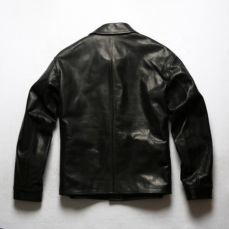 OEM Custom Oil Wax Tea Core Horse Leather Coats Men's Vintage Lapel Motorcycle Biker Genuine Leather Jackets