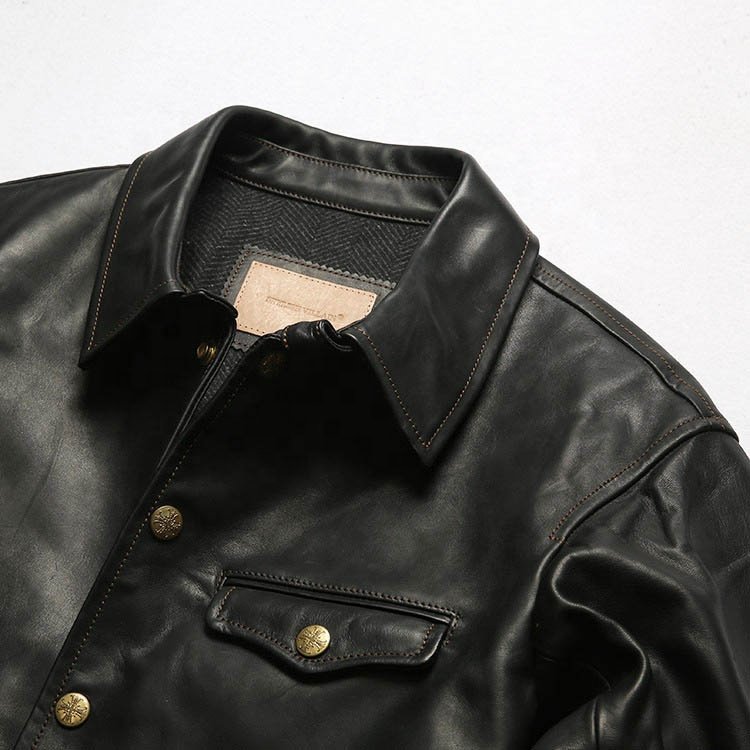 OEM Custom Oil Wax Tea Core Horse Leather Coats Men's Vintage Lapel Motorcycle Biker Genuine Leather Jackets