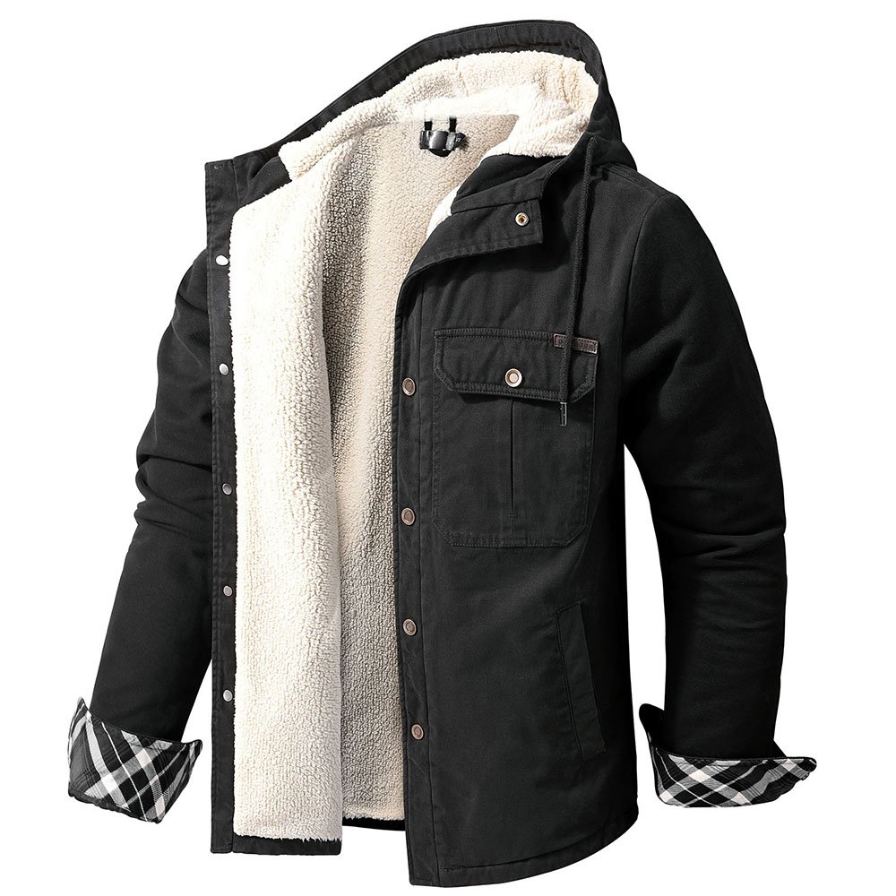 CARANFIER Men's Jacket Windbreaker Thickened Coat Button Hooded Fleece Jacket Wholesale Outdoor Wear Free LOGO Customized OEM