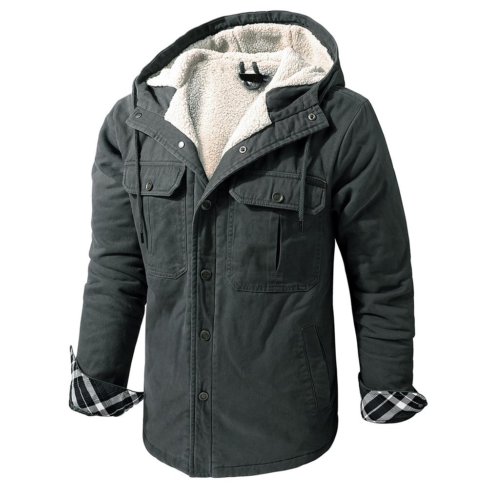 CARANFIER Men's Jacket Windbreaker Thickened Coat Button Hooded Fleece Jacket Wholesale Outdoor Wear Free LOGO Customized OEM