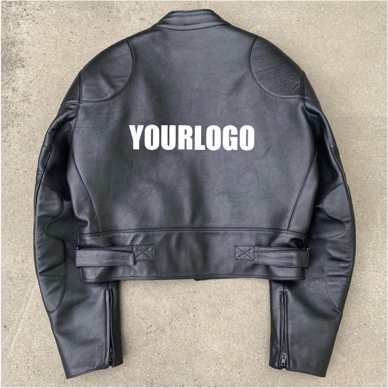 High quality casual zip up moto leather green leather jacket men custom logo embossed designer blank pure plus size men's jacket