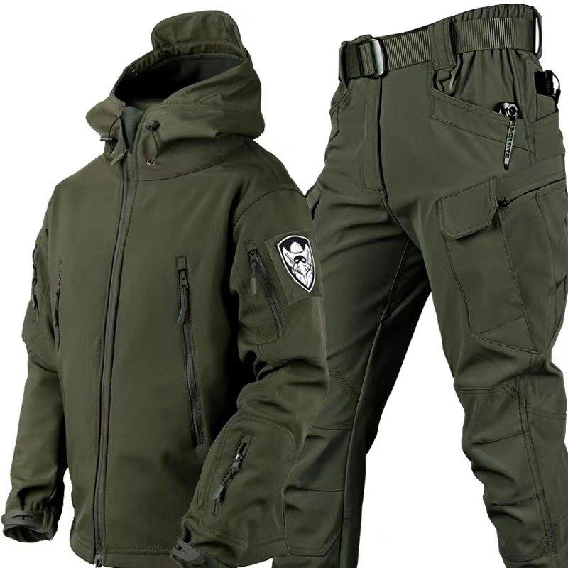 Tactical Combat Men's Jacket Set Outdoor Soft Men's Autumn And Winter Fleece Warm Mountaineering Suit Tactical Set