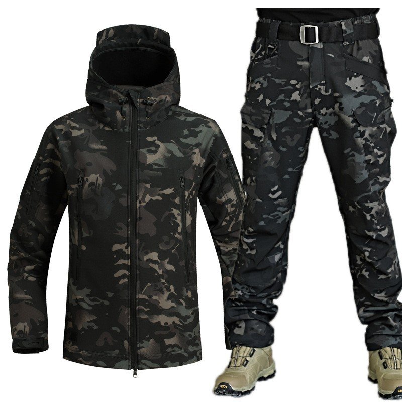 Tactical Combat Men's Jacket Set Outdoor Soft Men's Autumn And Winter Fleece Warm Mountaineering Suit Tactical Set