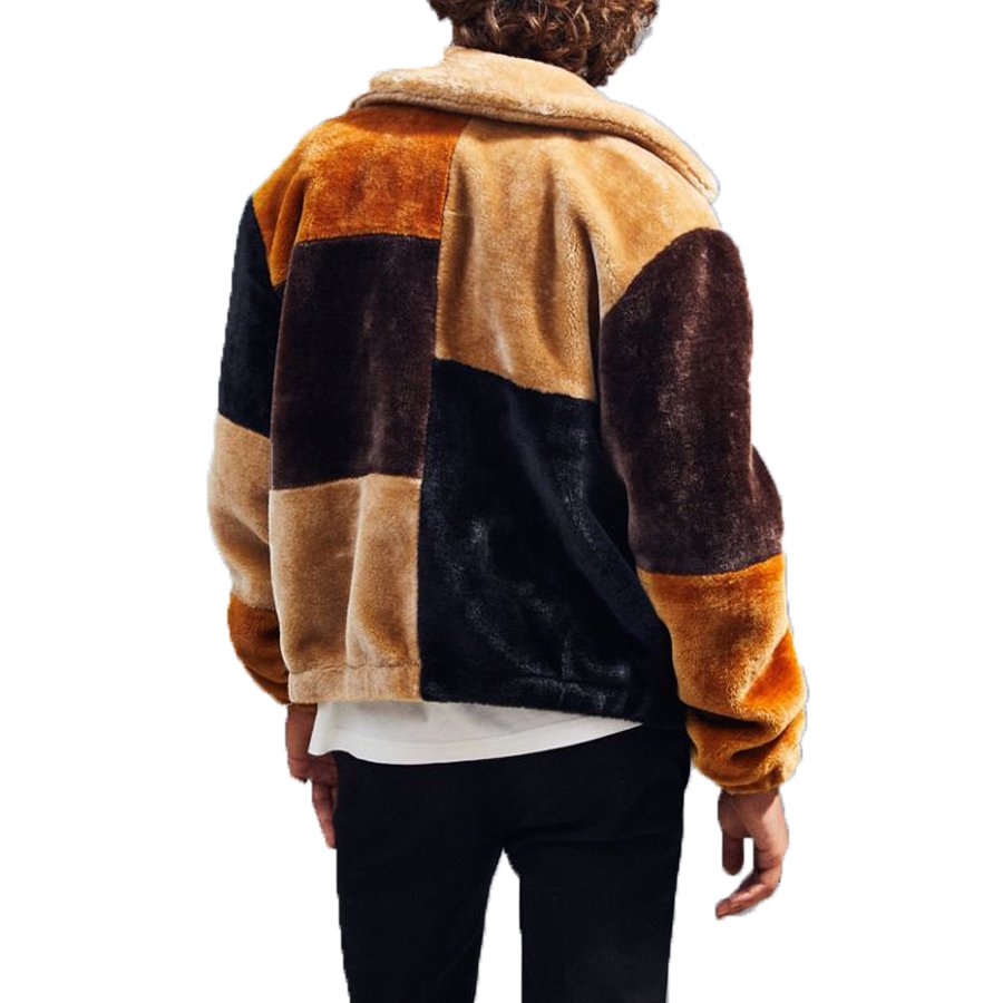 Oem Winter Custom Splicing Men's Full Zipper Faux Fur Jacket Warm Coat