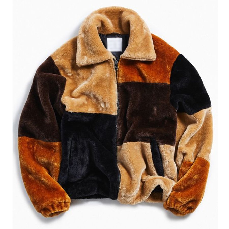 Oem Winter Custom Splicing Men's Full Zipper Faux Fur Jacket Warm Coat