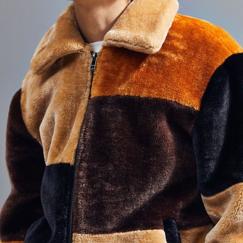 Oem Winter Custom Splicing Men's Full Zipper Faux Fur Jacket Warm Coat
