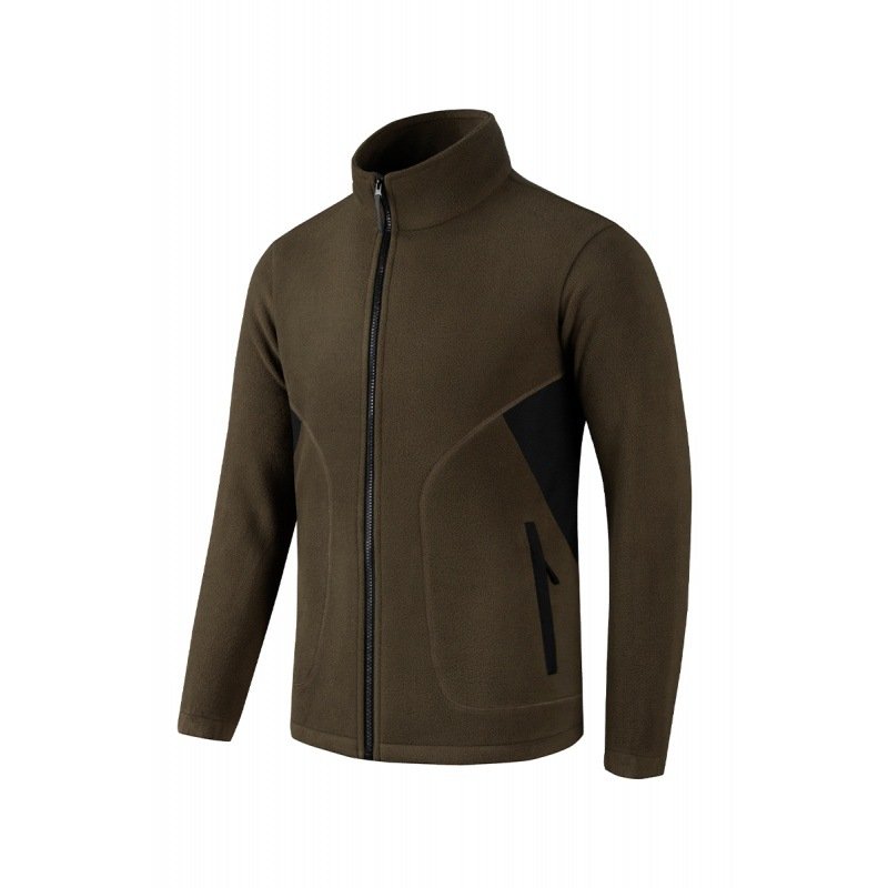 Men's Outdoor Sherpa Wool Fleece Jacket Yarn Dyed Zipper Closure Windproof Zipper Pocket Windproof Patch Outdoor Fleece Jacket