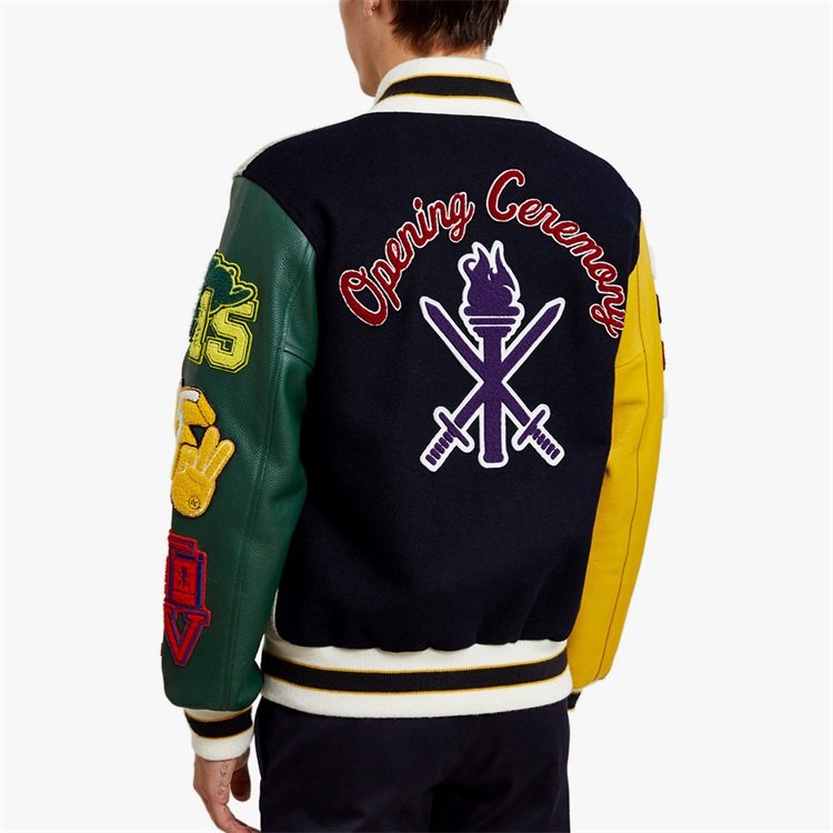OEM custom leather sleeve patch chenille embroidery vintage baseball bomber letterman varsity jacket for men