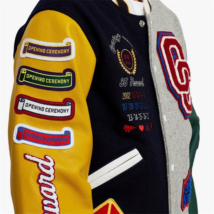 OEM custom leather sleeve patch chenille embroidery vintage baseball bomber letterman varsity jacket for men