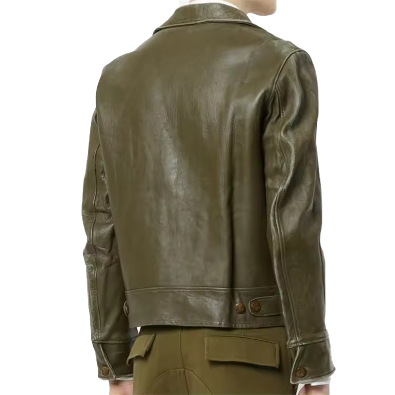 Wholesale fashion casual unisex style safari men's jacket vintage green men's leather jacket
