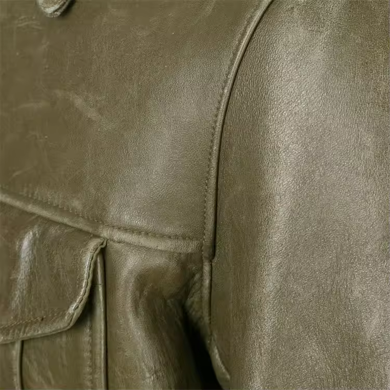 Wholesale fashion casual unisex style safari men's jacket vintage green men's leather jacket