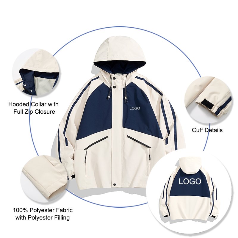 Fashionable Big and Tall Men's Plus Size Outdoor Soft Shell Jackets with Custom Logo Two-tones Hooded Zip-up Jacket