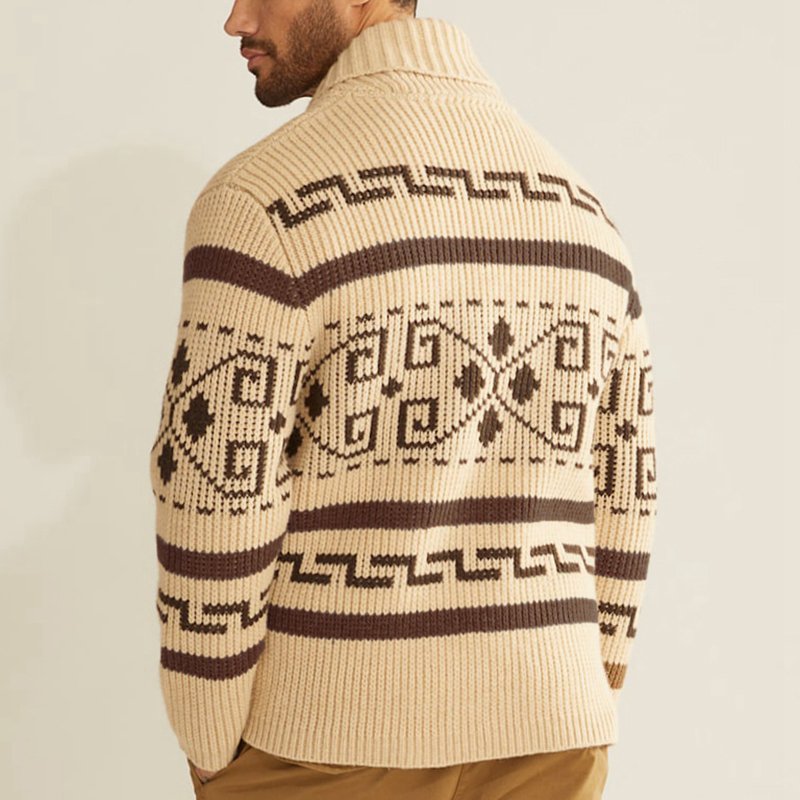 American retro style jacquard knitted jacket, casual long sleeved autumn and winter zipper cardigan sweater jacket, in stock