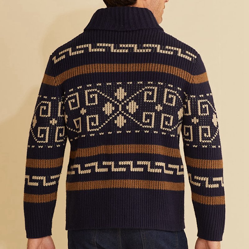 American retro style jacquard knitted jacket, casual long sleeved autumn and winter zipper cardigan sweater jacket, in stock
