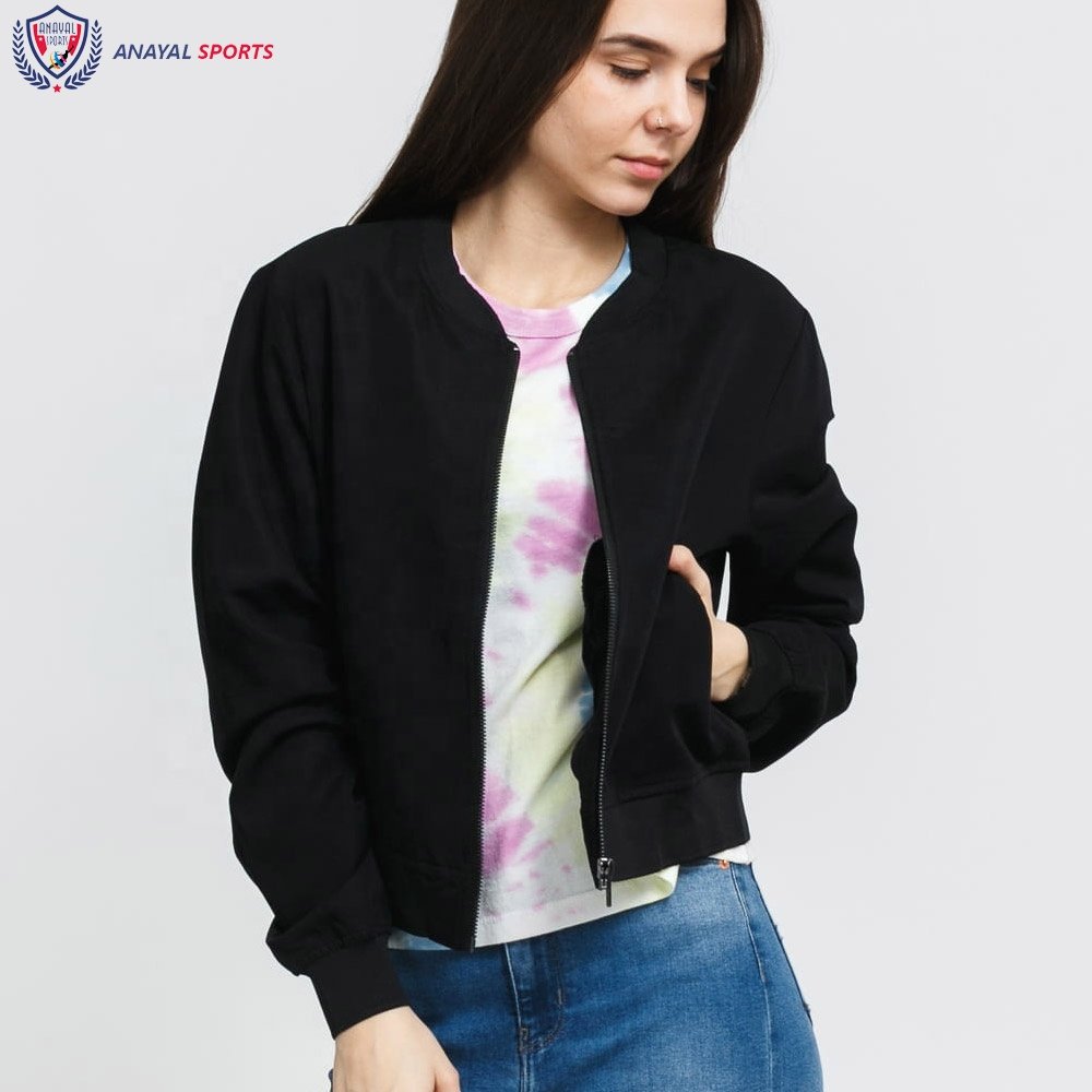 Best Quality Women Bomber Jacket Twill Black Color Stylish Customized Design Women High Quality Bomber Jacket BY ANAYAL SPORTS