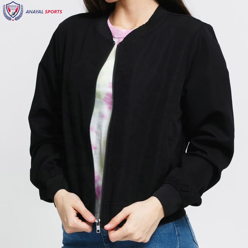 Best Quality Women Bomber Jacket Twill Black Color Stylish Customized Design Women High Quality Bomber Jacket BY ANAYAL SPORTS