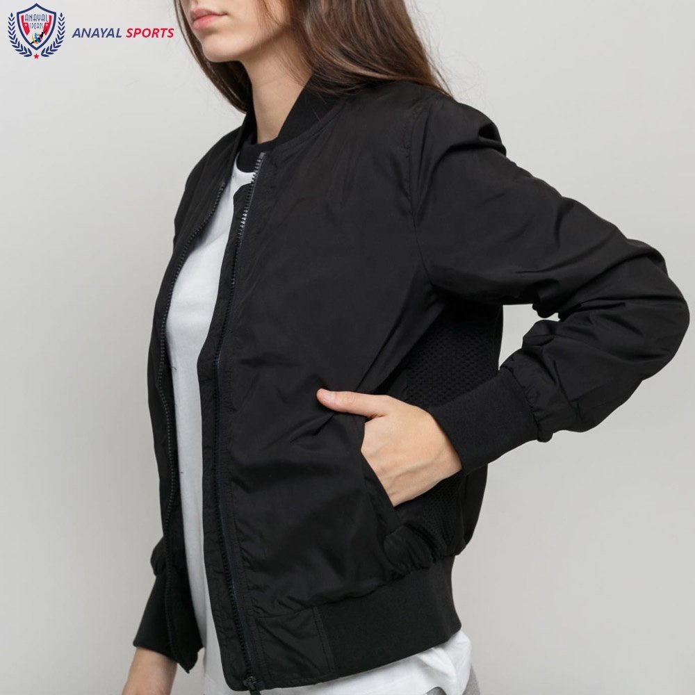 Best Quality Women Bomber Jacket Twill Black Color Stylish Customized Design Women High Quality Bomber Jacket BY ANAYAL SPORTS
