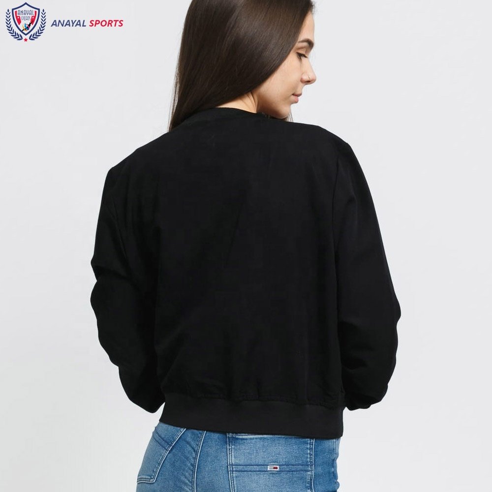 Best Quality Women Bomber Jacket Twill Black Color Stylish Customized Design Women High Quality Bomber Jacket BY ANAYAL SPORTS
