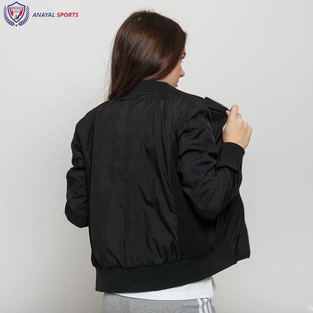 Best Quality Women Bomber Jacket Twill Black Color Stylish Customized Design Women High Quality Bomber Jacket BY ANAYAL SPORTS