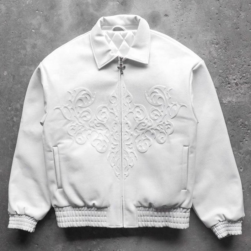 Wholesale Fashion Motorcycle Jacket For Men Manufacturer Custom Logo Embossed Men'S Genuine Leather Varisty Jacket