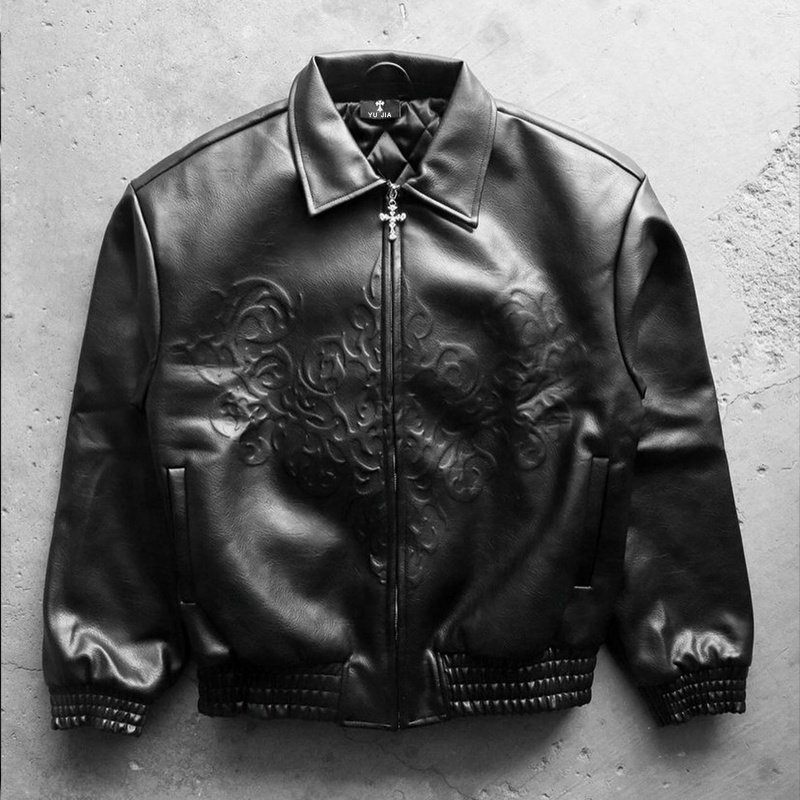 Wholesale Fashion Motorcycle Jacket For Men Manufacturer Custom Logo Embossed Men'S Genuine Leather Varisty Jacket