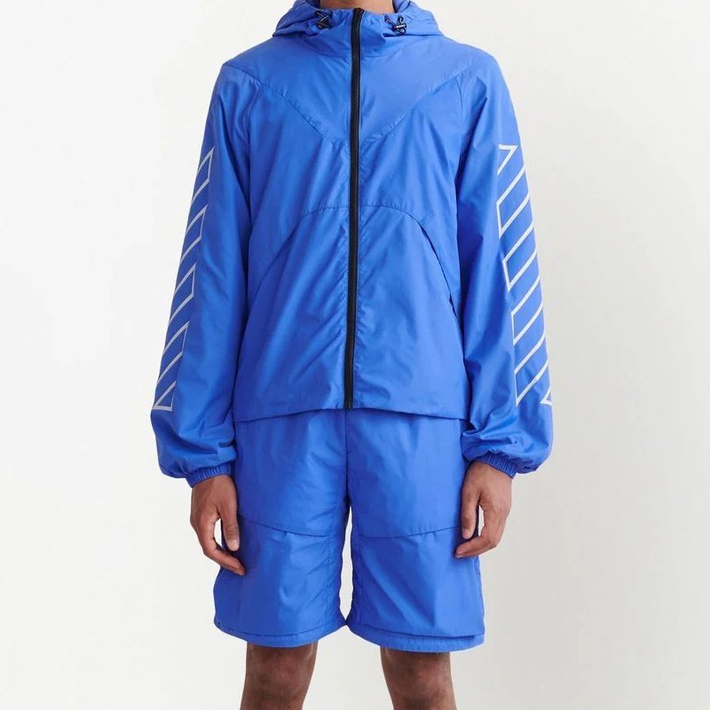 Customizable Summer Sports Wear Men OEM Two-Piece Track Suit Nylon Zipper Windbreaker Jacket Zipperless Shorts Zippered Logo