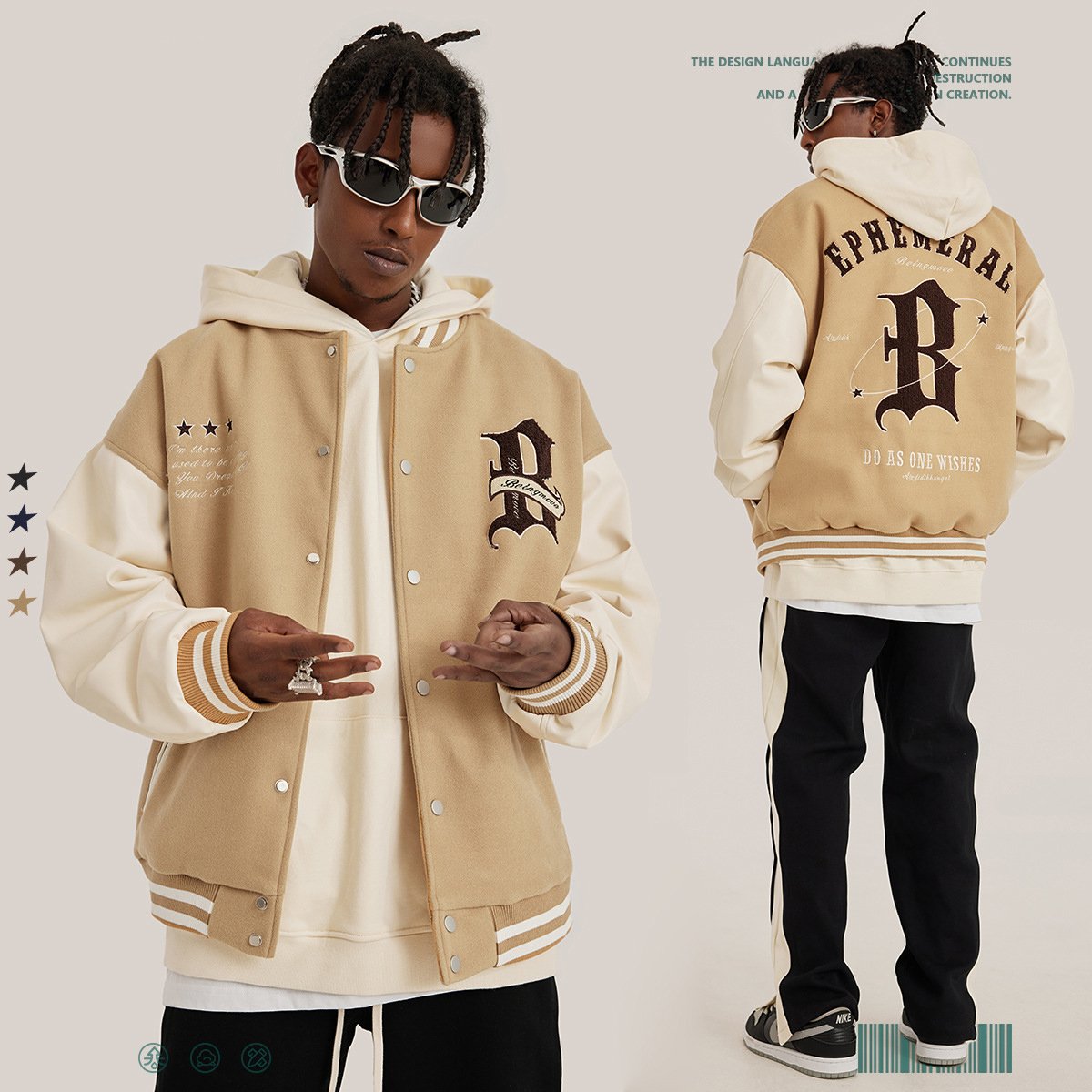 2022 Custom Logo Leather Sleeves Embroidery Black Couple College Baseball Men's Jacket Letterman Light Blue Varsity Jacket