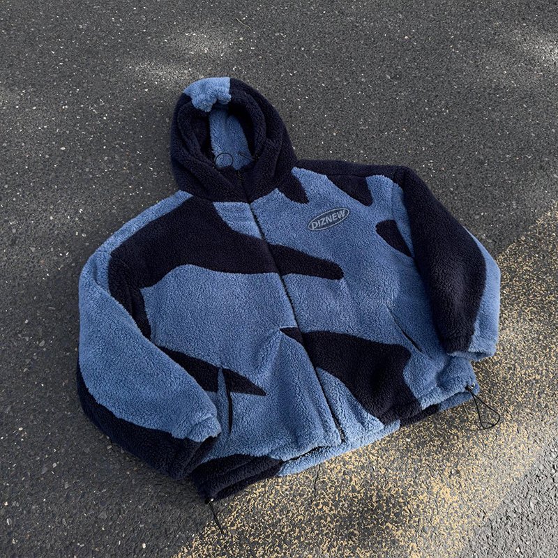 DiZNEW Custom Men's Jacket Casual 2024 Winter soft patchwork print wool hooded Jacket man