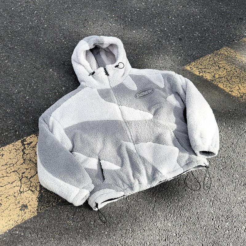 DiZNEW Custom Men's Jacket Casual 2024 Winter soft patchwork print wool hooded Jacket man