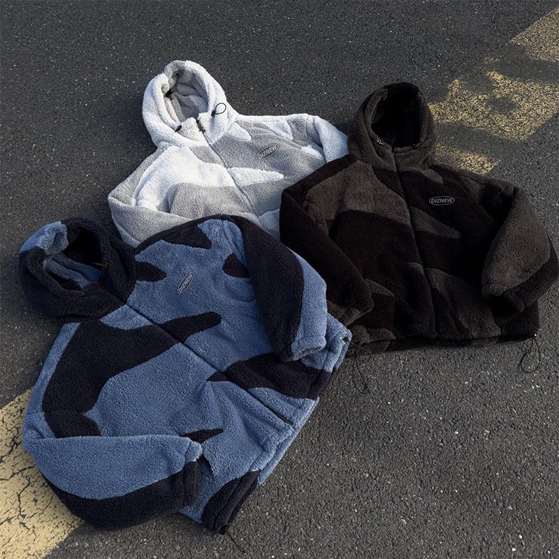 DiZNEW Custom Men's Jacket Casual 2024 Winter soft patchwork print wool hooded Jacket man