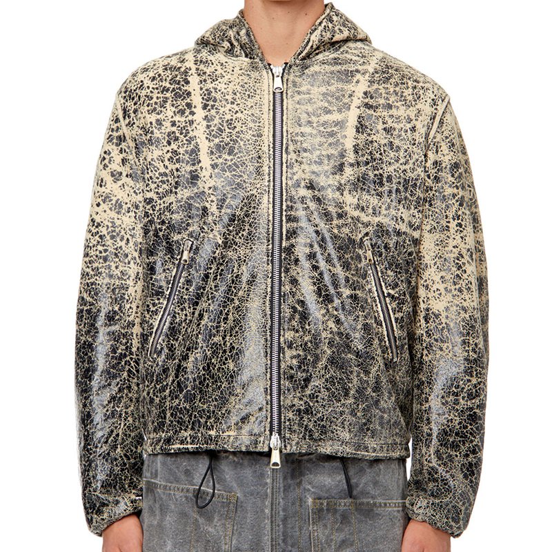 Factory Custom Men's Clothing Hooded Leopard Leather Jacket PU Washed Vintage Men's Jacket
