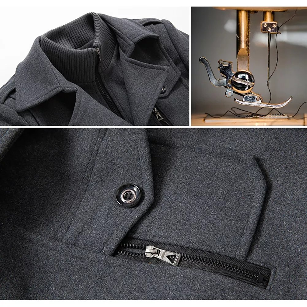Stylish New Autumn Winter Men's Double Collar Woolen Warm Long Coat Plus Size Windproof Jacket for Men M-4XL Grey Black Khaki