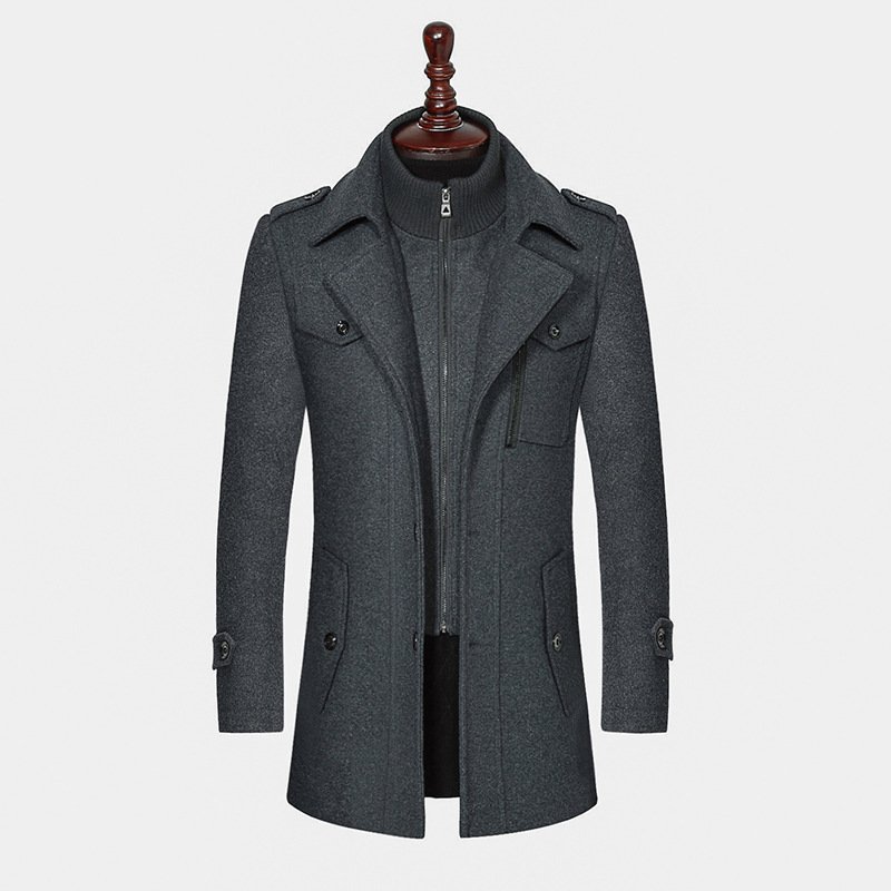 Stylish New Autumn Winter Men's Double Collar Woolen Warm Long Coat Plus Size Windproof Jacket for Men M-4XL Grey Black Khaki