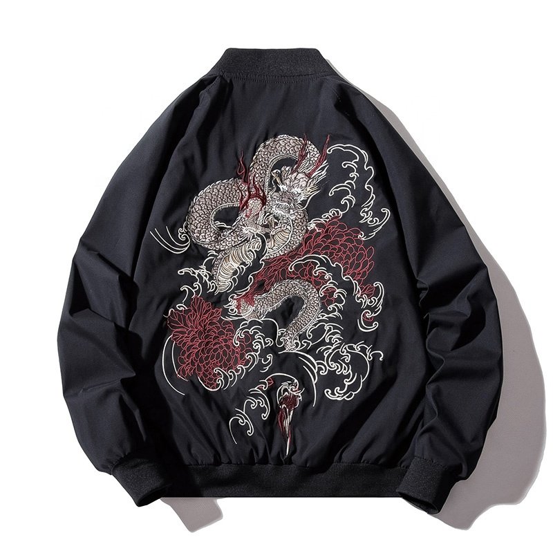 Custom Spring Embroidery Tiger Head Flight Men Satin Bomber Jacket Color In Black Made In China