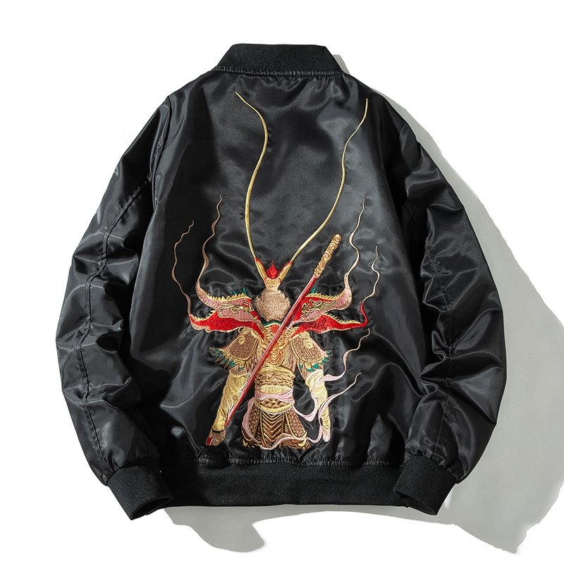 Custom Spring Embroidery Tiger Head Flight Men Satin Bomber Jacket Color In Black Made In China