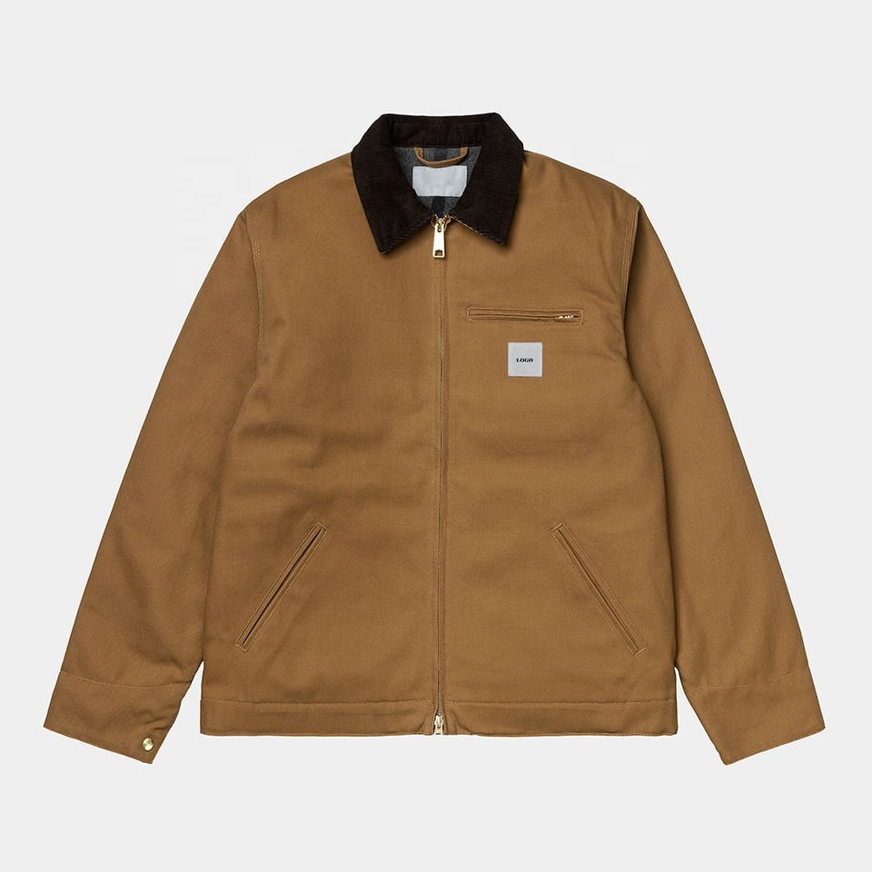 Custom OEM/ODM Fashion Corduroy Neck Men Work Hunting Jacket Utility Duck Canvas Jacket Zip Worker Jacket For Men