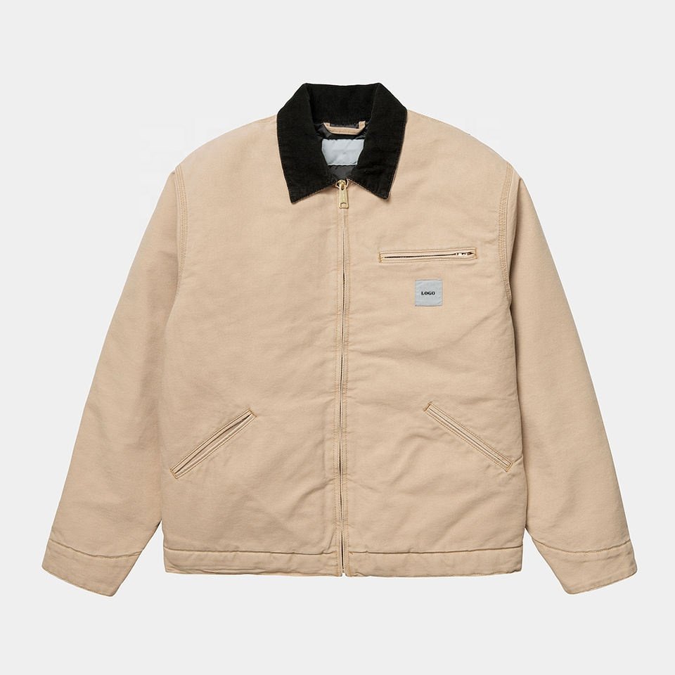 Custom OEM/ODM Fashion Corduroy Neck Men Work Hunting Jacket Utility Duck Canvas Jacket Zip Worker Jacket For Men