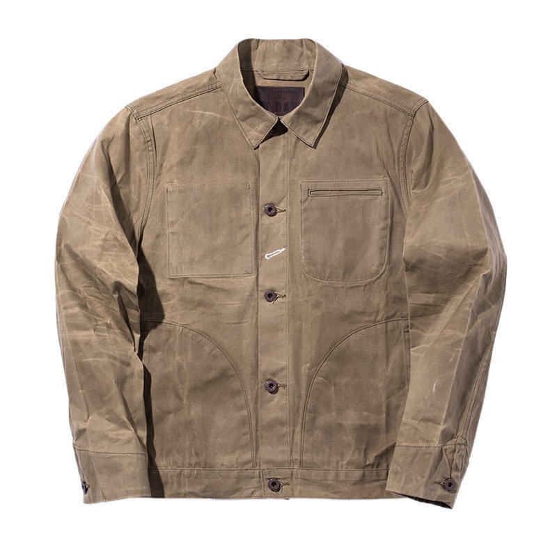 American tooling Lapel canvas oil wax jacket men's Khaki coat style men's hard style loose