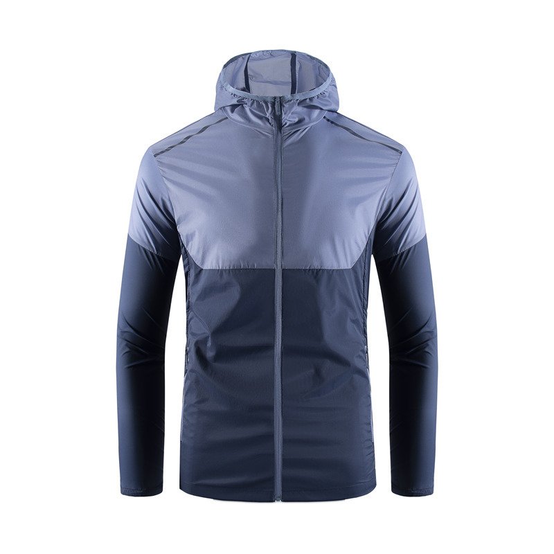 Sun Proof Men's Skin Jacket Patchwork Lightweight Windbreaker Jacket Hooded Zipper Outdoor Active Summer Sun Protective Jacket