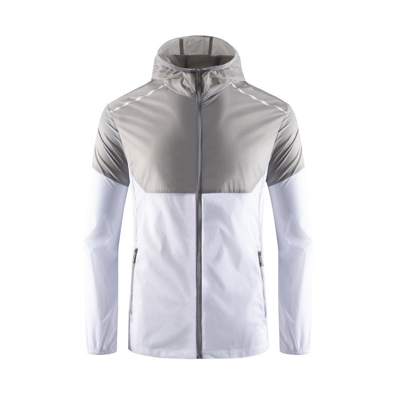 Sun Proof Men's Skin Jacket Patchwork Lightweight Windbreaker Jacket Hooded Zipper Outdoor Active Summer Sun Protective Jacket