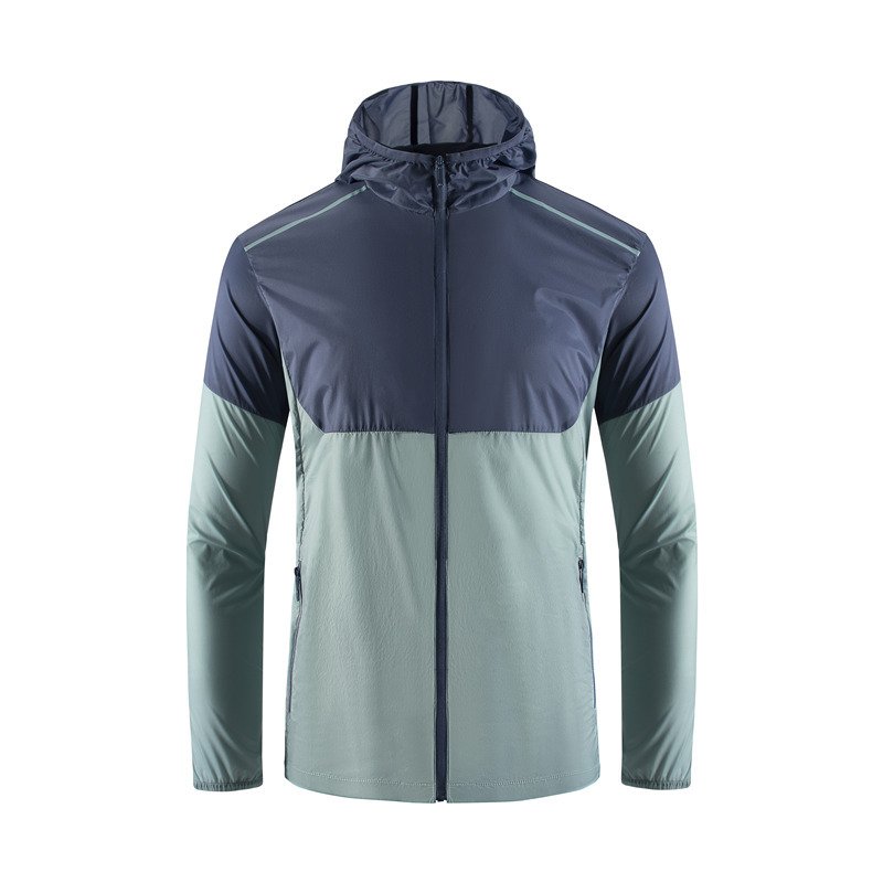 Sun Proof Men's Skin Jacket Patchwork Lightweight Windbreaker Jacket Hooded Zipper Outdoor Active Summer Sun Protective Jacket