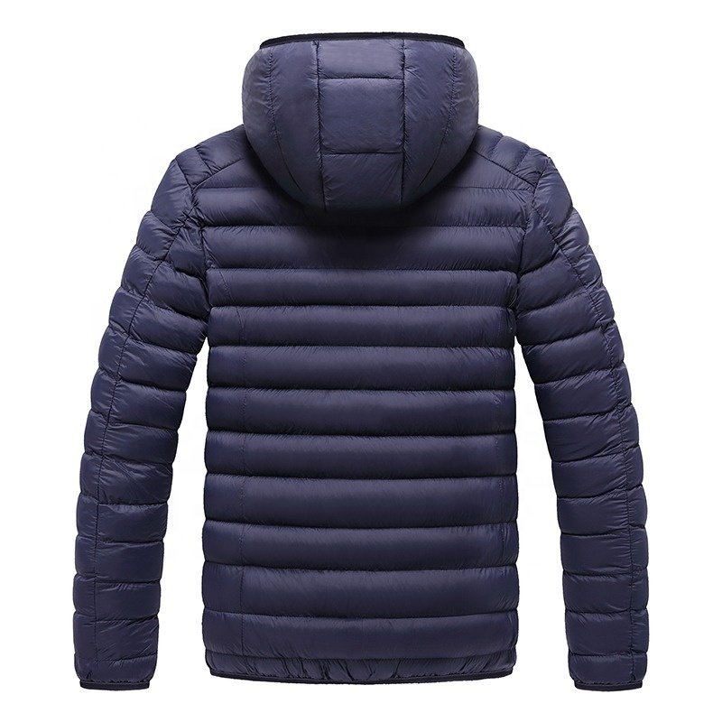 High quality unisex sportswear light weight zipper side zip pockets outwear down puffer jacket custom logo hooded men's jackets