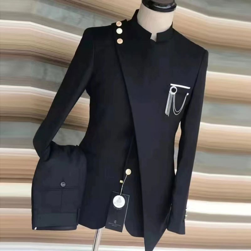 XXS-7XL casual Men Suits Stand Collar Costume Homme Wedding Tuxedos Groom Prom Slim Fit Blazer 2 Pieces Jacket+Pant