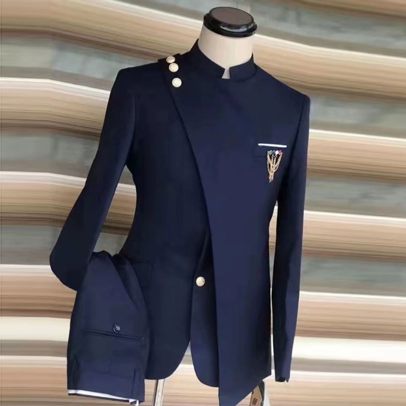 XXS-7XL casual Men Suits Stand Collar Costume Homme Wedding Tuxedos Groom Prom Slim Fit Blazer 2 Pieces Jacket+Pant
