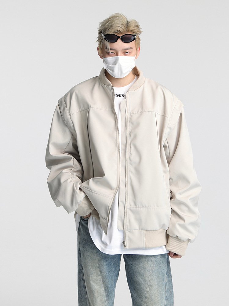 Wholesale men's jacket coat slim side slit pocket higher quality solid color casual sportswear youth zipper jacket